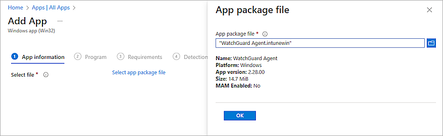 Screenshot of the App Package File page